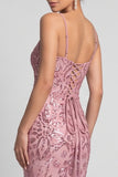 Sparkly Mermaid Spaghetti Straps Sequins Pink Evening Dress with Lace Up Back