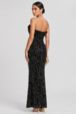 Black Mermaid Strapless Pleated Sequins Satin Evening Dress