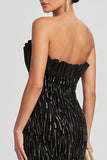 Black Mermaid Strapless Pleated Sequins Satin Evening Dress