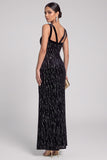 Black Mermaid Cut Out V-Neck Velvet Sequins Long Evening Dress