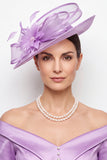 Blue Sinamay Mesh Satin Bound Pearl Fascinator Hat with Feather