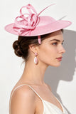 Pink Looped Crinoline Ribbons Fascinator Hat with Feather Quills