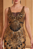 Dark Green V-Neck Sequins Tulle Beaded Sheath Midi 1920s Dress with Fringes