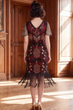 Apricot V-Neck Sequins Sheath Short Sleeves 1920s Dress with Fringes
