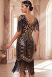 Apricot V-Neck Sequins Sheath Midi 1920s Flapper Dress with Fringes