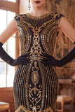Dark Green Round Neck Cap Sleeves Beaded Sequins 1920s Flapper Dress with Fringes