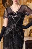 Apricot Sheath V-Neck Short Sleeves Sequins 1920s Dress with Fringes