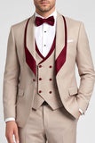 Shawl Lapel 3 Piece Champagne Double Breasted Men's Prom Suits
