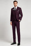 3 Piece Single Breasted Peak Lapel Claret Men's Prom Suits