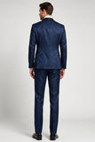 3 Piece Navy Jacquard Satin Shawl Lapel Single Breasted Men's Prom Suits