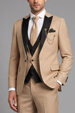 Khaki 3 Piece Peak Lapel Single Breasted Men's Prom Suits