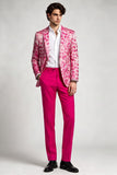 2 Piece Fuchsia Notch Lapel Single Breasted Printed Men's Prom Suits