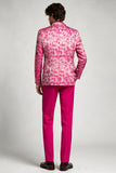 2 Piece Fuchsia Notch Lapel Single Breasted Printed Men's Prom Suits