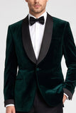 Dark Green Velvet Satin Shawl Lapel Single Breasted 2 Piece Men's Prom Suits