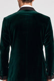 Dark Green Velvet Satin Shawl Lapel Single Breasted 2 Piece Men's Prom Suits