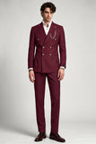 Burgundy Peak Lapel Double Breasted 2 Piece Men's Prom Suits