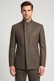 Stand Collar Brown Slim Fit Men's Prom Blazer