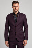 Claret Single Breasted Stand Collar Men's Prom Blazer