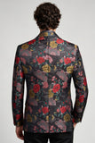 Black and Red Flower Single Breasted Notch Lapel Men's Prom Blazer