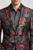 Black and Red Flower Single Breasted Notch Lapel Men's Prom Blazer