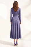 Purple Two Piece Notched Lapel Long Sleeves Single Breasted A-Line Midi Women Suits