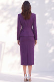 Dark Purple Two Piece Notched Lapel Single Breasted Midi Women Suits with Pockets