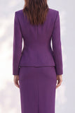 Dark Purple Two Piece Notched Lapel Single Breasted Midi Women Suits with Pockets