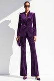 Dark Purple Stand Collar Single Breasted Glitter Long Women Suits