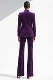 Dark Purple Stand Collar Single Breasted Glitter Long Women Suits
