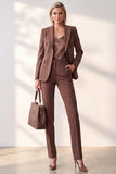 Coffee Peak Lapel Single Breasted Pockets Women Suits