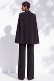 Black Peak Lapel Single Breasted 2 Piece Cape Satin Women Suits