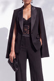 Black Peak Lapel Single Breasted 2 Piece Cape Satin Women Suits