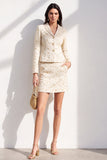 Ivory 2-Piece Shawl Lapel Long Sleeves Short Women Suits with 3D Appliques