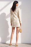 Ivory 2-Piece Shawl Lapel Long Sleeves Short Women Suits with 3D Appliques