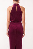 Burgundy Sheath High Neck Ruched Long Holiday Party Dress with Beading