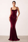 Mermaid Burgundy Velvet Square Neck Long Holiday Party Dress
