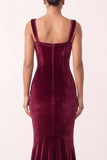 Mermaid Burgundy Velvet Square Neck Long Holiday Party Dress