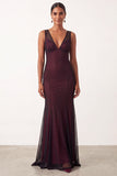 Black Red V-Neck Mermaid Sleeveless Long Formal Dress