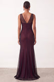 Black Red V-Neck Mermaid Sleeveless Long Formal Dress