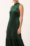 Dark Green Velvet A-Line High Neck Ruffled Midi Holiday Party Dress with Beading