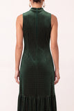 Dark Green Velvet A-Line High Neck Ruffled Midi Holiday Party Dress with Beading