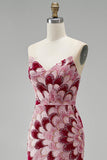 Pink Sequins Mermaid Strapless Detachable Tulle Draped Long Prom Dress with Slit