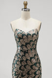 Sparkly Dark Green Mermaid Sequins Strapless Beaded Long Pageant Dress with Cape