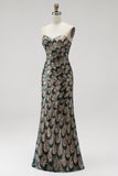 Sparkly Dark Green Mermaid Sequins Strapless Beaded Long Pageant Dress with Cape