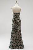 Sparkly Dark Green Mermaid Sequins Strapless Beaded Long Pageant Dress with Cape