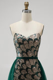 Sparkly Dark Green Mermaid Sequins Strapless Beaded Long Pageant Dress with Cape