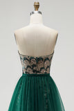 Sparkly Dark Green Mermaid Sequins Strapless Beaded Long Pageant Dress with Cape