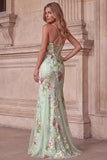 Light Corset Mermaid Floral Sequins Long Prom Dress with Lace Up Back