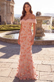 Sparkly Pink Off the Shoulder Sequins Mermaid Long Prom Dress with Beading