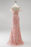 Sparkly Pink Off the Shoulder Sequins Mermaid Long Prom Dress with Beading